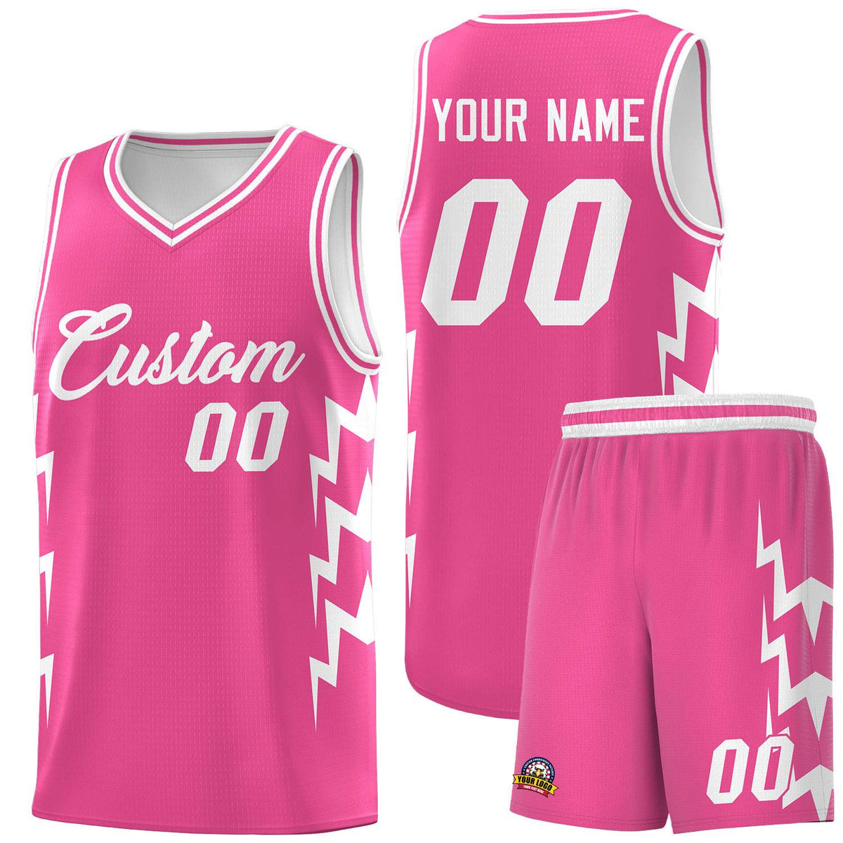 Custom Pink Side Lightning Pattern Sports Uniform Basketball Jersey|KXKSHOP