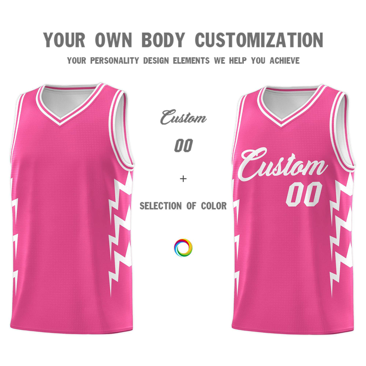 Custom Pink Side Lightning Pattern Sports Uniform Basketball Jersey|KXKSHOP