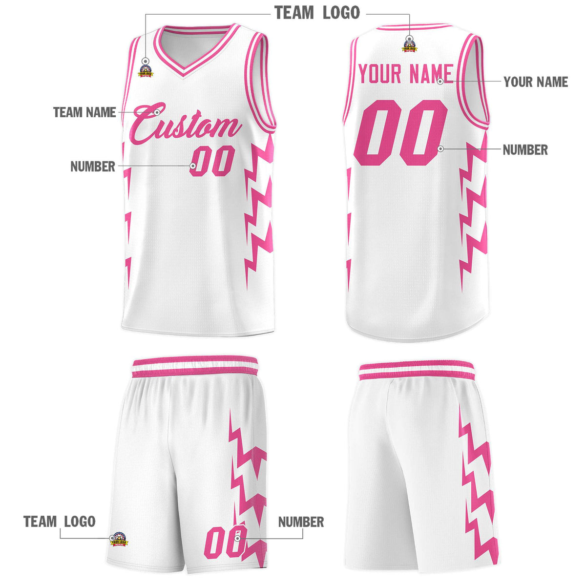 Custom White Side Lightning Pattern Sports Uniform Basketball Jersey|KXKSHOP