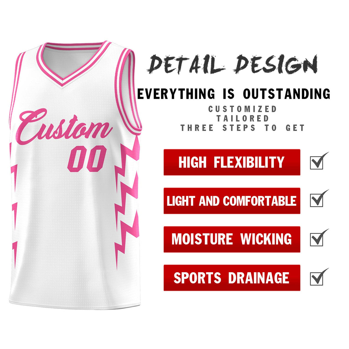 Custom White Side Lightning Pattern Sports Uniform Basketball Jersey|KXKSHOP