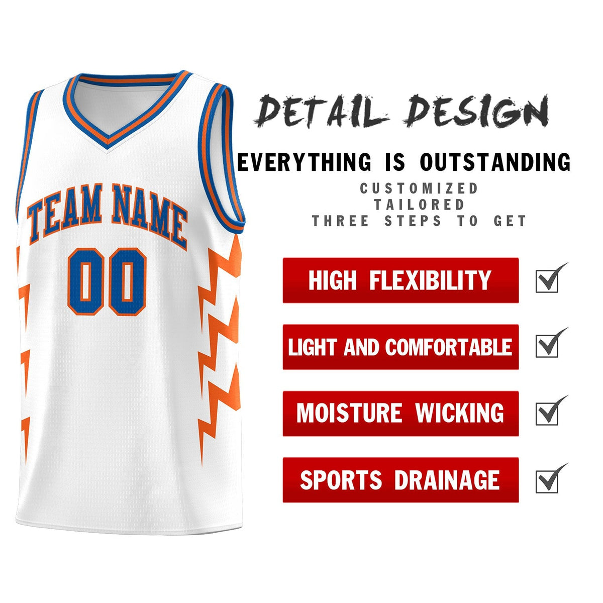 Custom White Side Lightning Pattern Sports Uniform Basketball Jersey|KXKSHOP