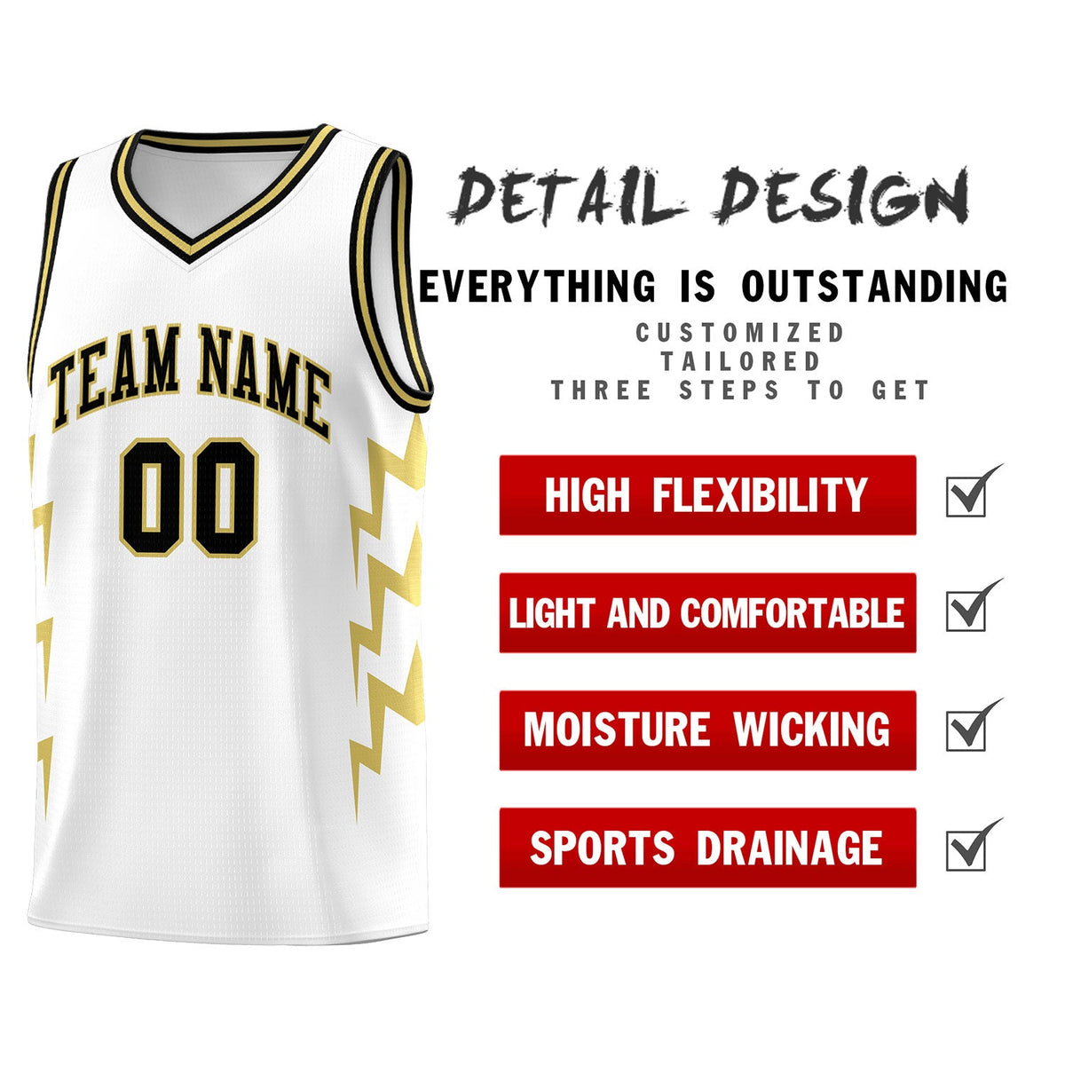 Custom White Side Lightning Pattern Sports Uniform Basketball Jersey|KXKSHOP