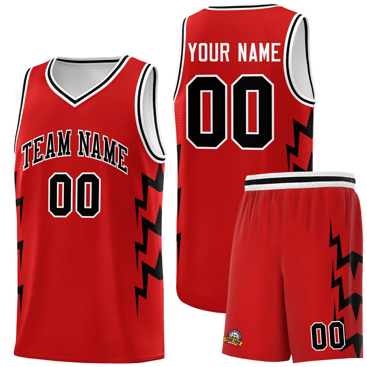 Custom Red Side Lightning Pattern Sports Uniform Basketball Jersey|KXKSHOP