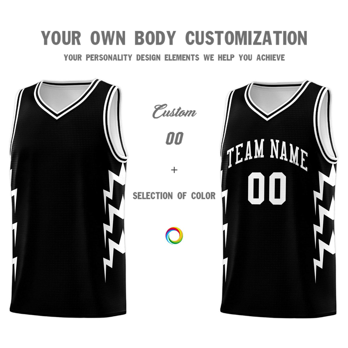 Custom Black Side Lightning Pattern Sports Uniform Basketball Jersey|KXKSHOP