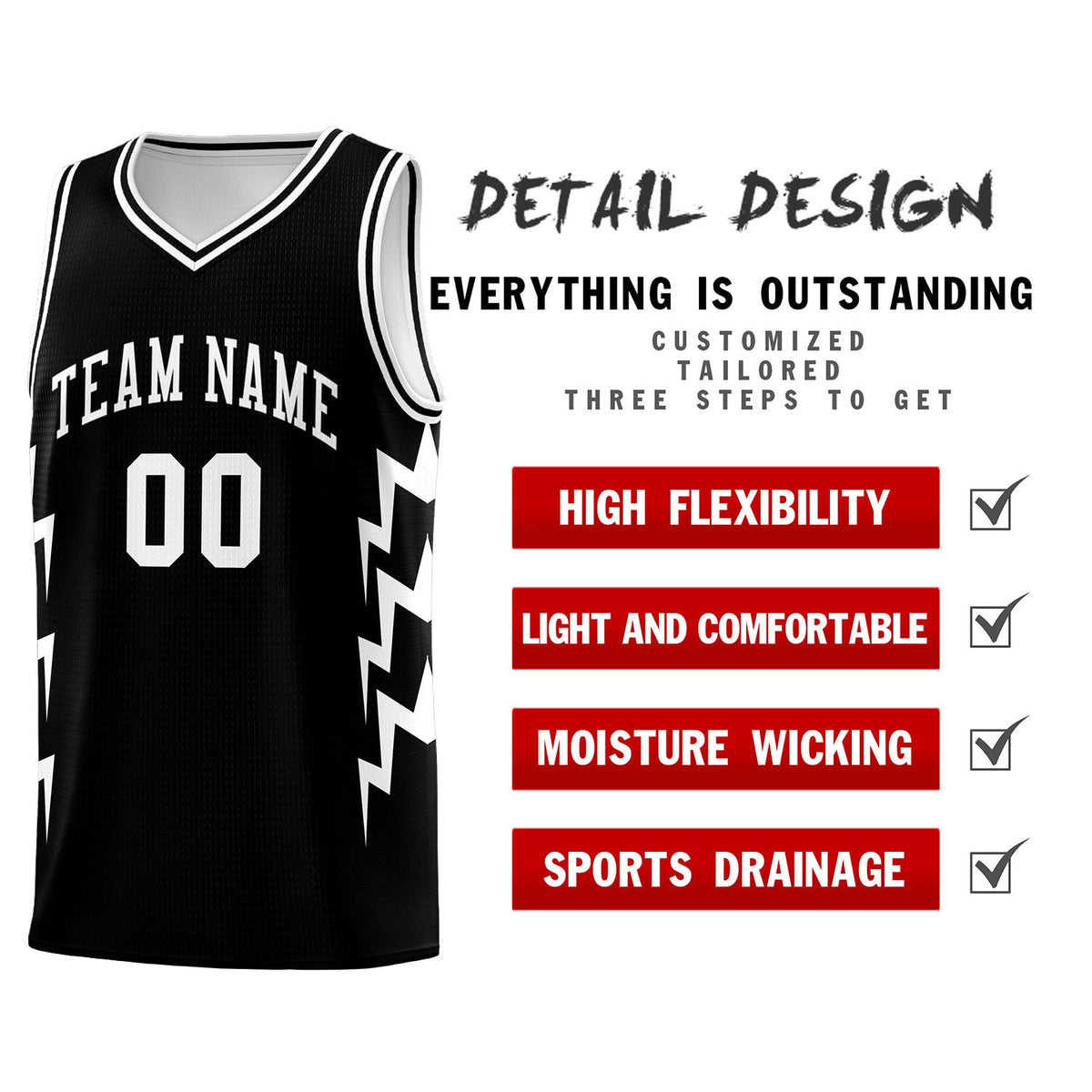 Custom Black Side Lightning Pattern Sports Uniform Basketball Jersey|KXKSHOP