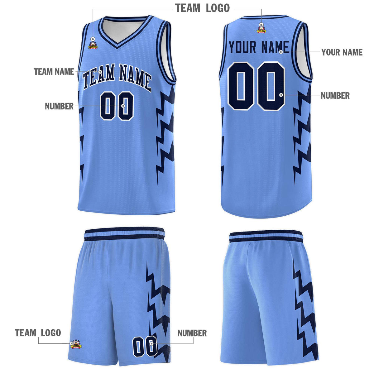 Custom Light Blue Side Lightning Pattern Sports Uniform Basketball Jersey|KXKSHOP