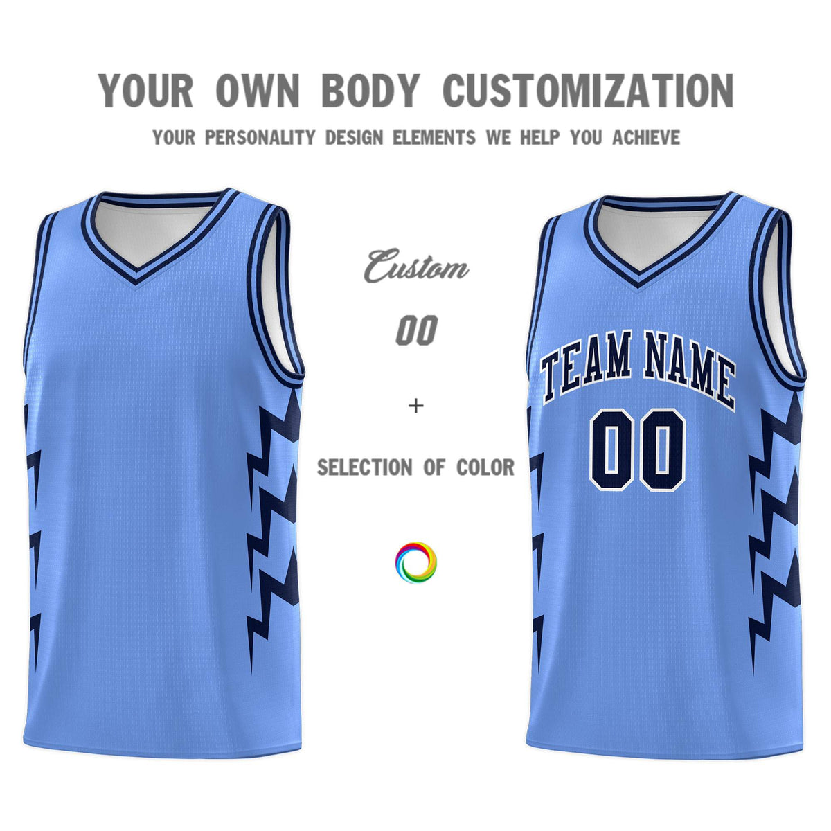 Custom Light Blue Side Lightning Pattern Sports Uniform Basketball Jersey|KXKSHOP
