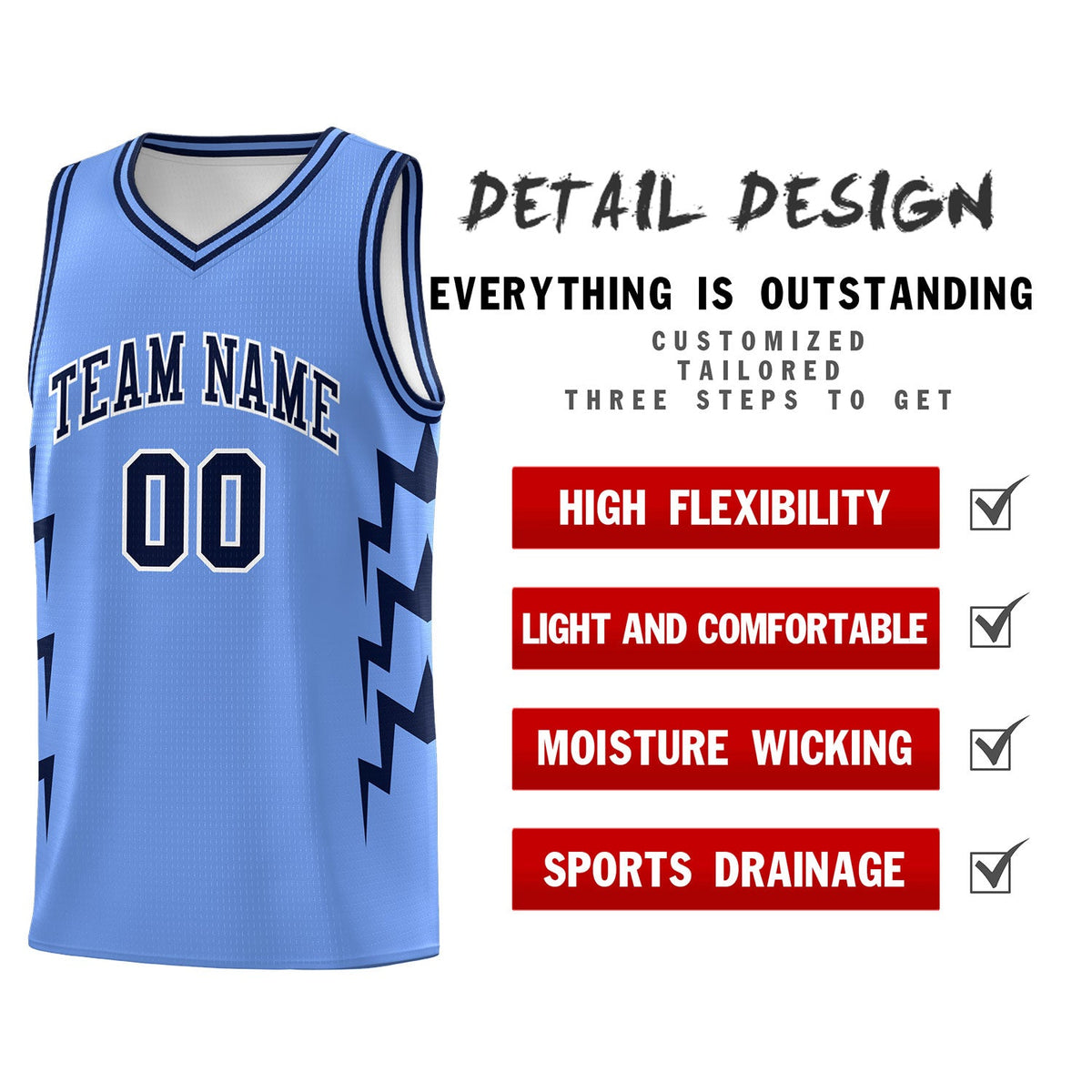 Custom Light Blue Side Lightning Pattern Sports Uniform Basketball Jersey|KXKSHOP
