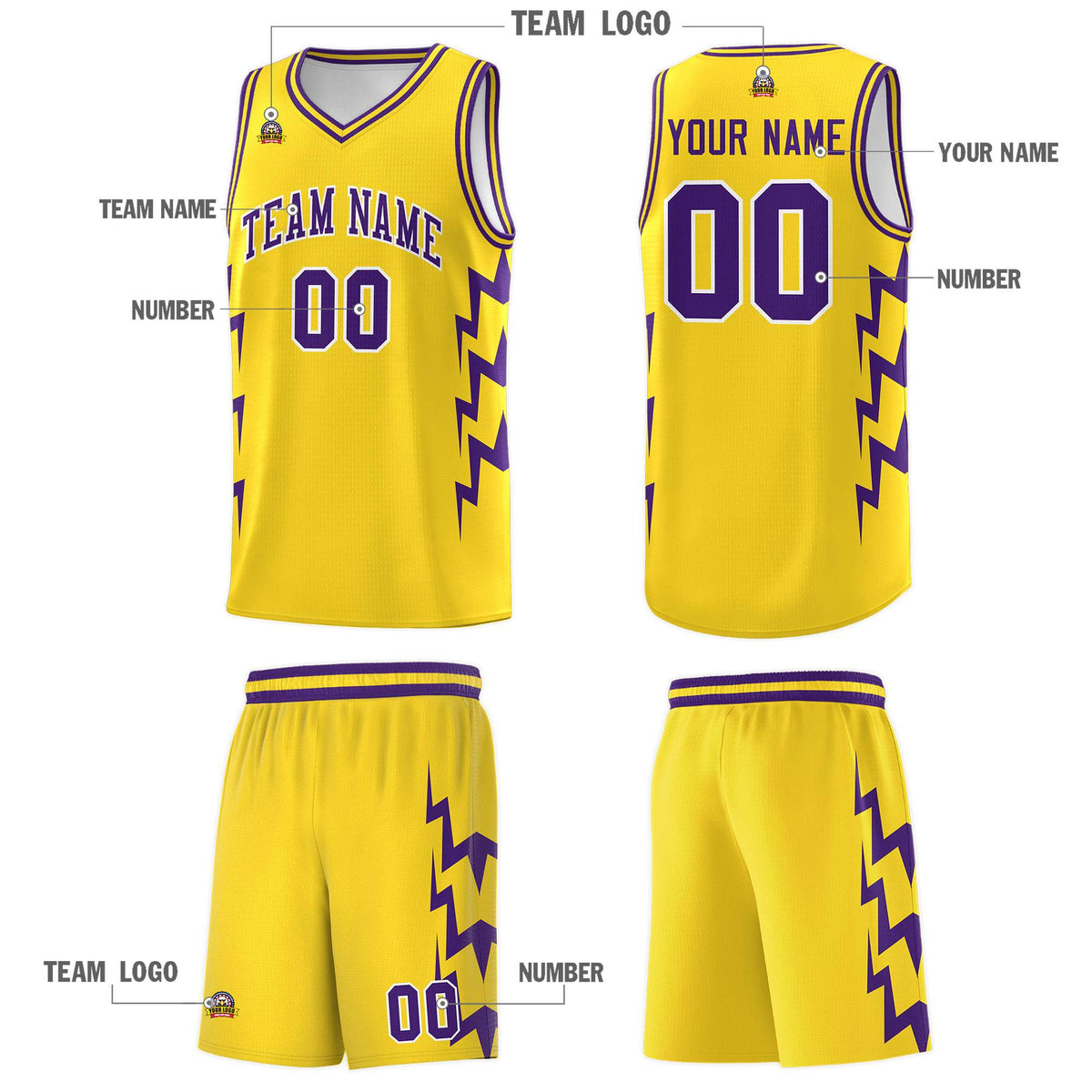 Custom Gold Side Lightning Pattern Sports Uniform Basketball Jersey|KXKSHOP