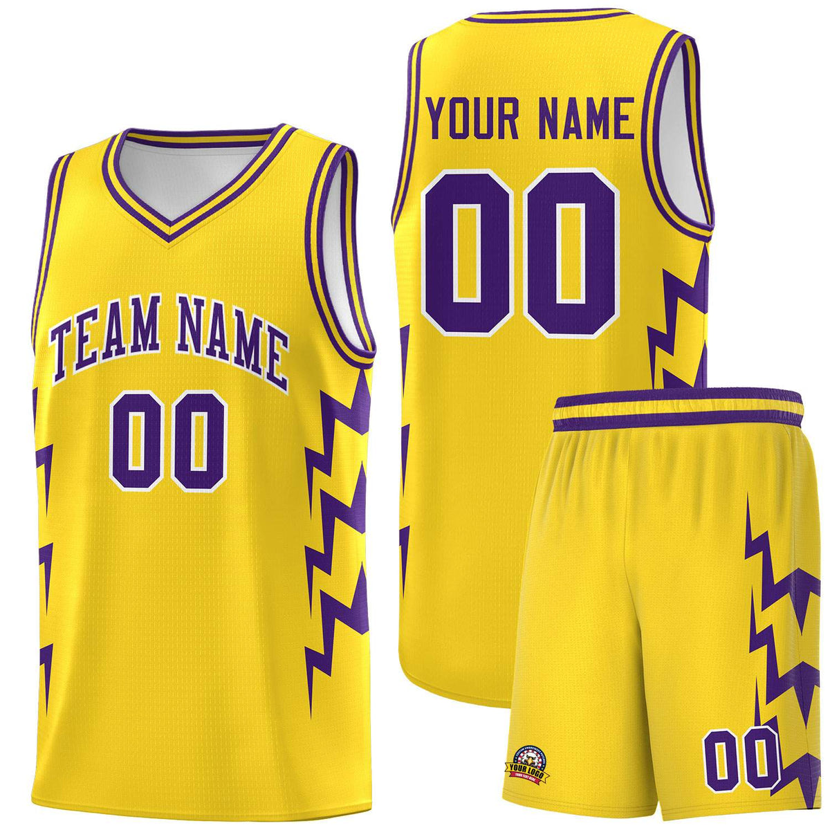 Custom Gold Side Lightning Pattern Sports Uniform Basketball Jersey|KXKSHOP