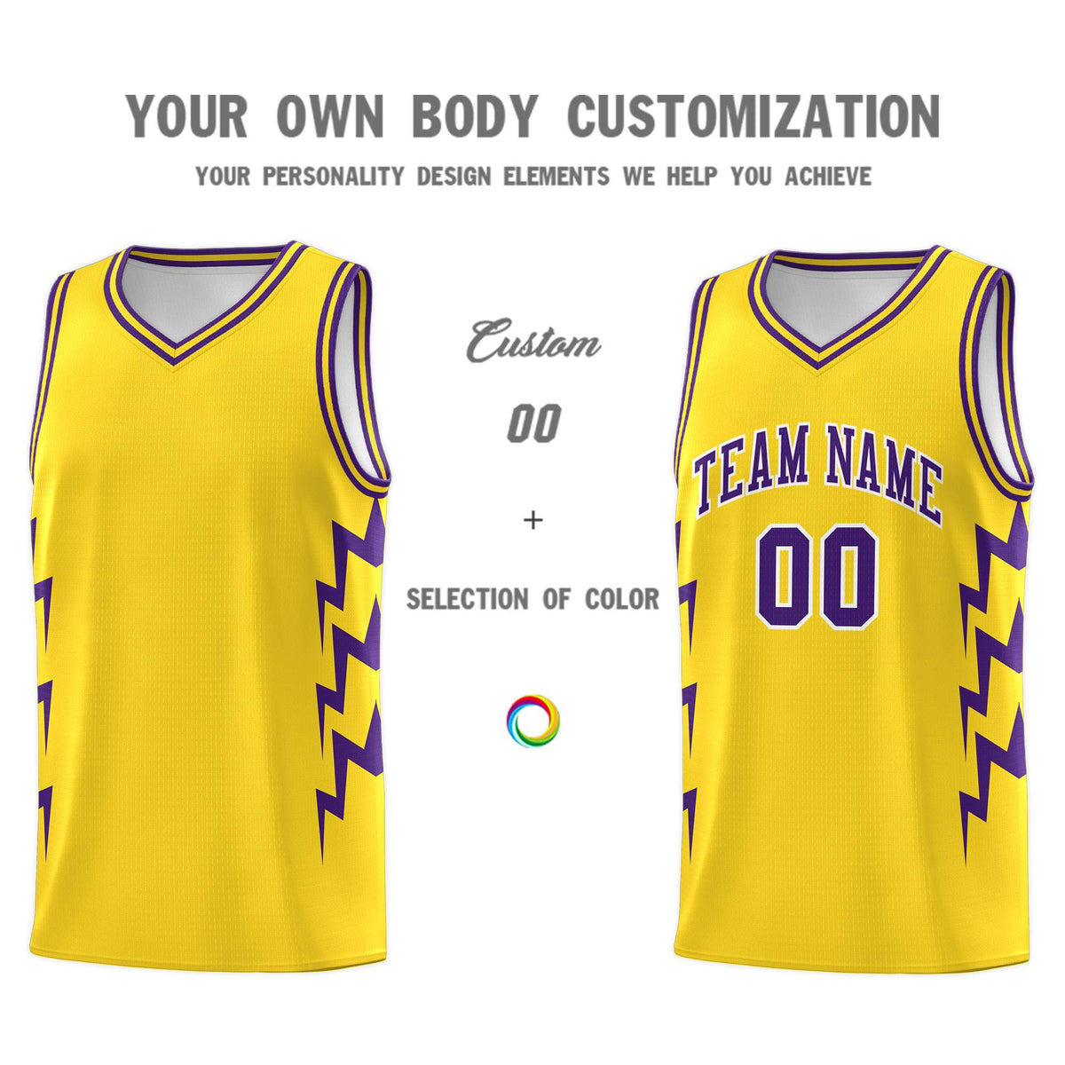 Custom Gold Side Lightning Pattern Sports Uniform Basketball Jersey|KXKSHOP