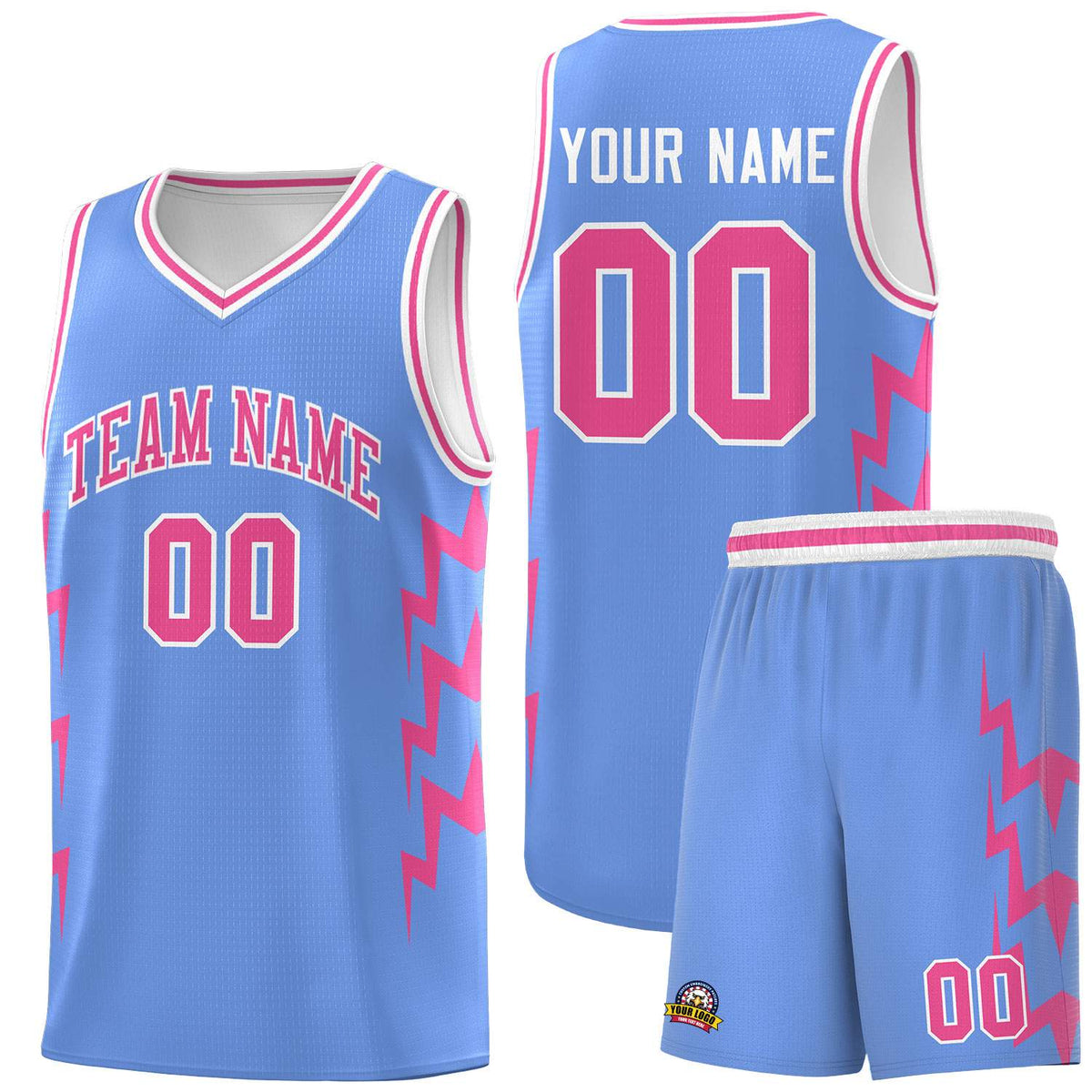 Custom Light Blue Side Lightning Pattern Sports Uniform Basketball Jersey|KXKSHOP