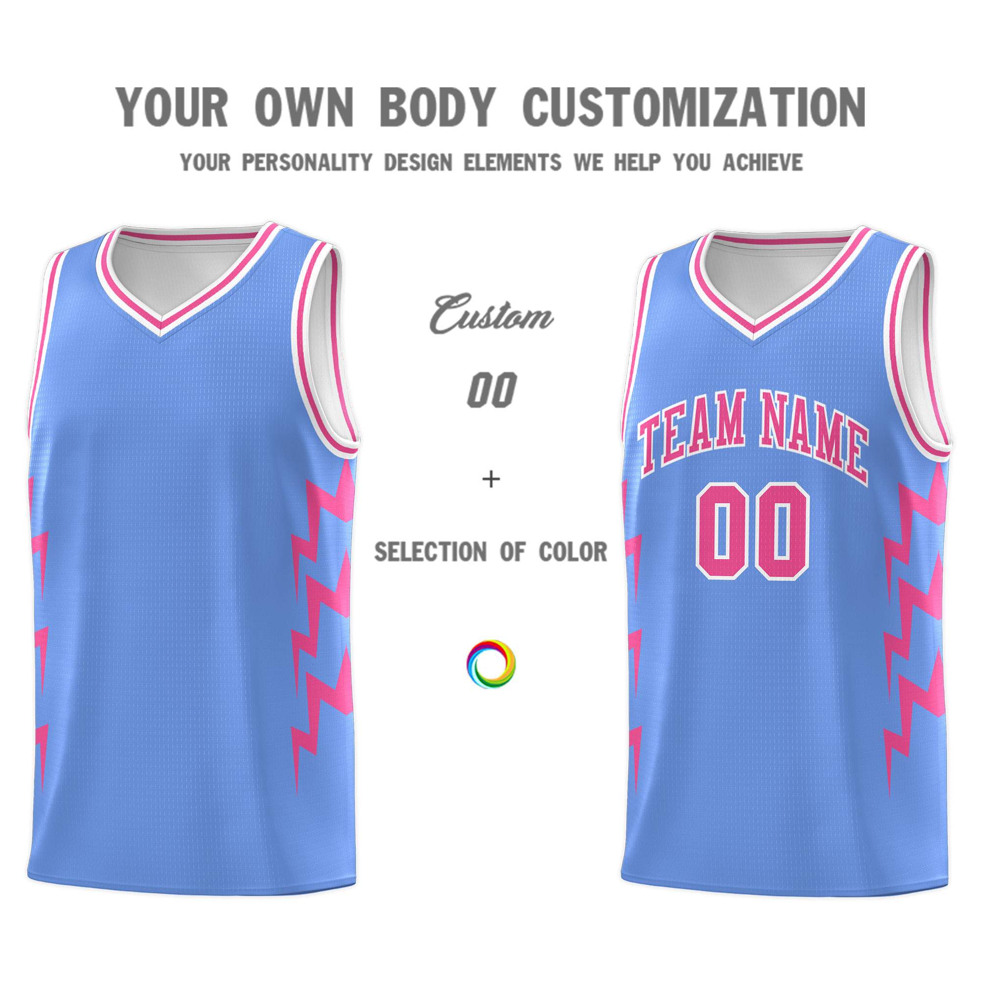 Custom Light Blue Side Lightning Pattern Sports Uniform Basketball Jersey|KXKSHOP
