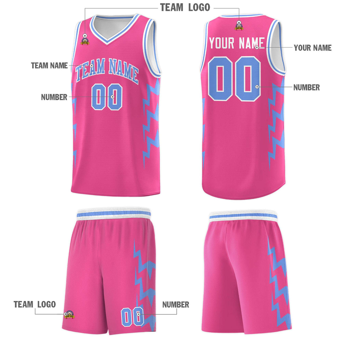 Custom Pink Side Lightning Pattern Sports Uniform Basketball Jersey|KXKSHOP