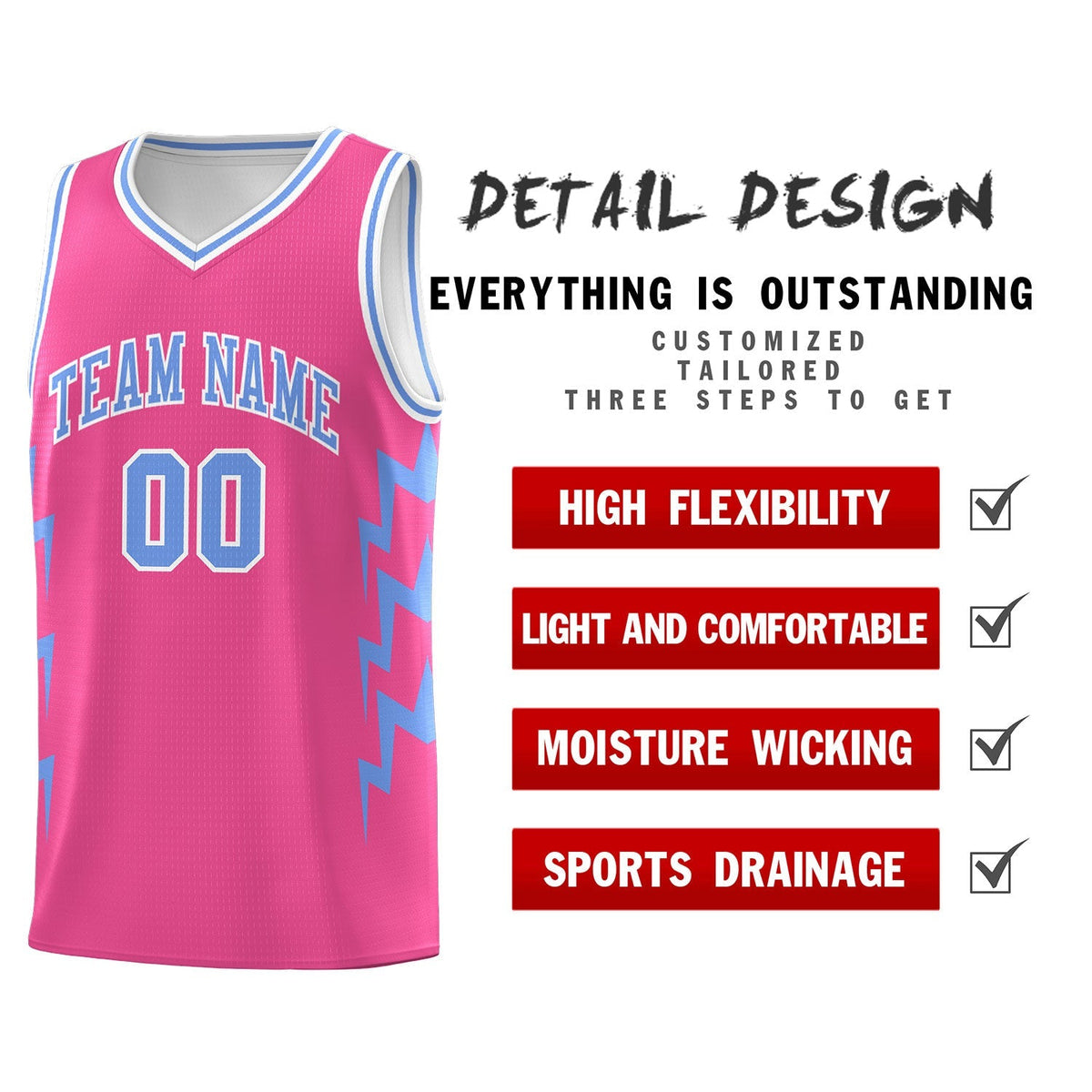 Custom Pink Side Lightning Pattern Sports Uniform Basketball Jersey|KXKSHOP