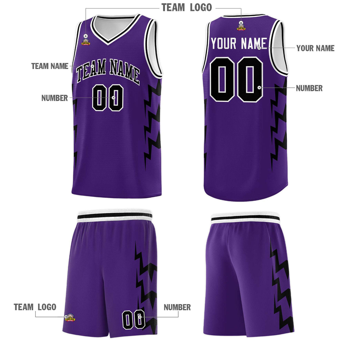 Custom Purple Side Lightning Pattern Sports Uniform Basketball Jersey|KXKSHOP