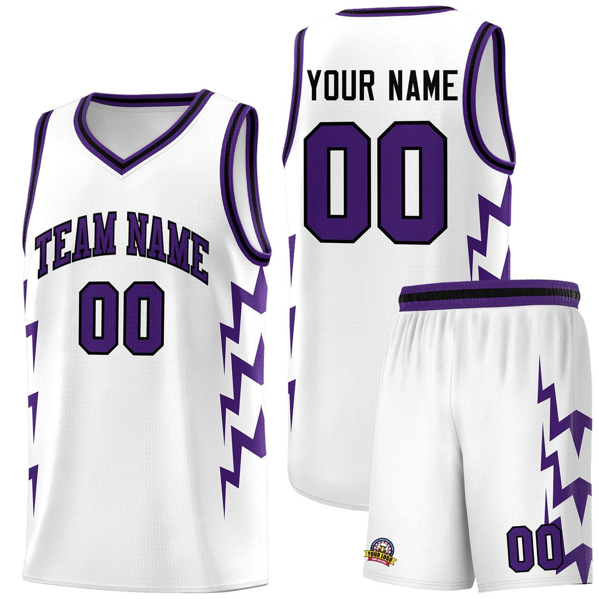 Custom White Side Lightning Pattern Sports Uniform Basketball Jersey|KXKSHOP