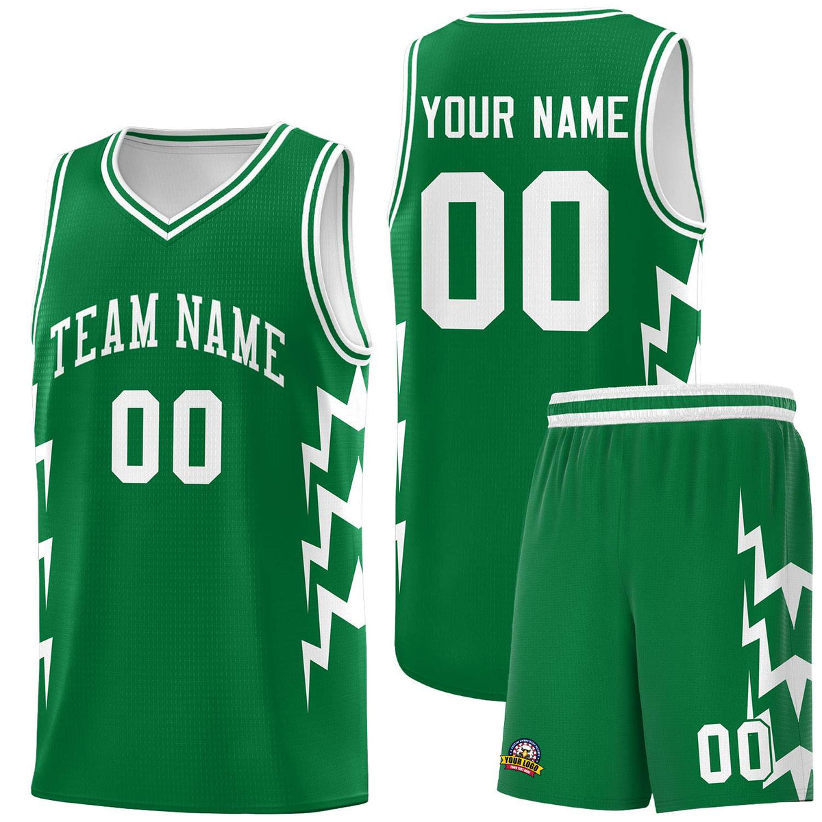 Custom Kelly Green Side Lightning Pattern Sports Uniform Basketball Jersey|KXKSHOP