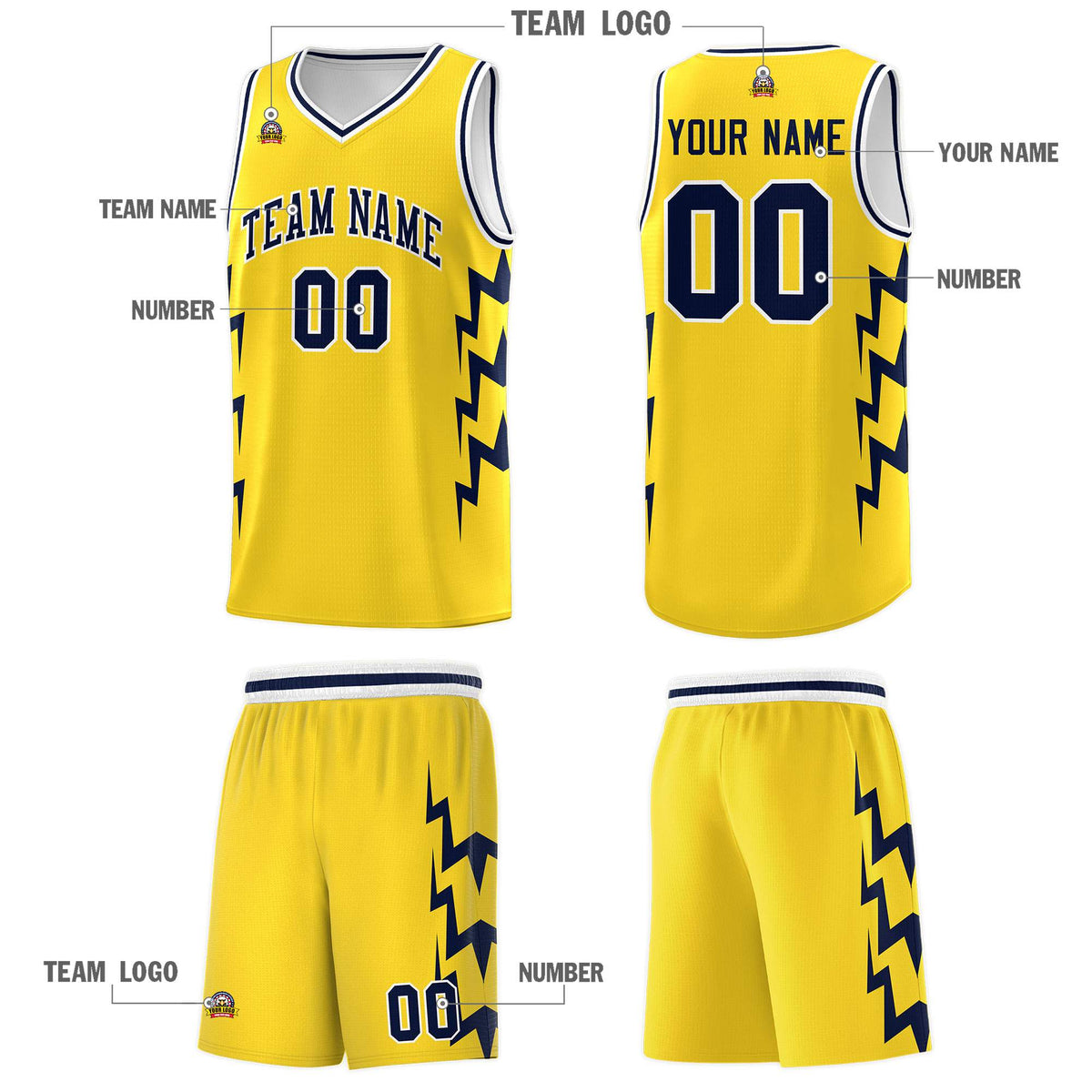 Custom Gold Side Lightning Pattern Sports Uniform Basketball Jersey|KXKSHOP