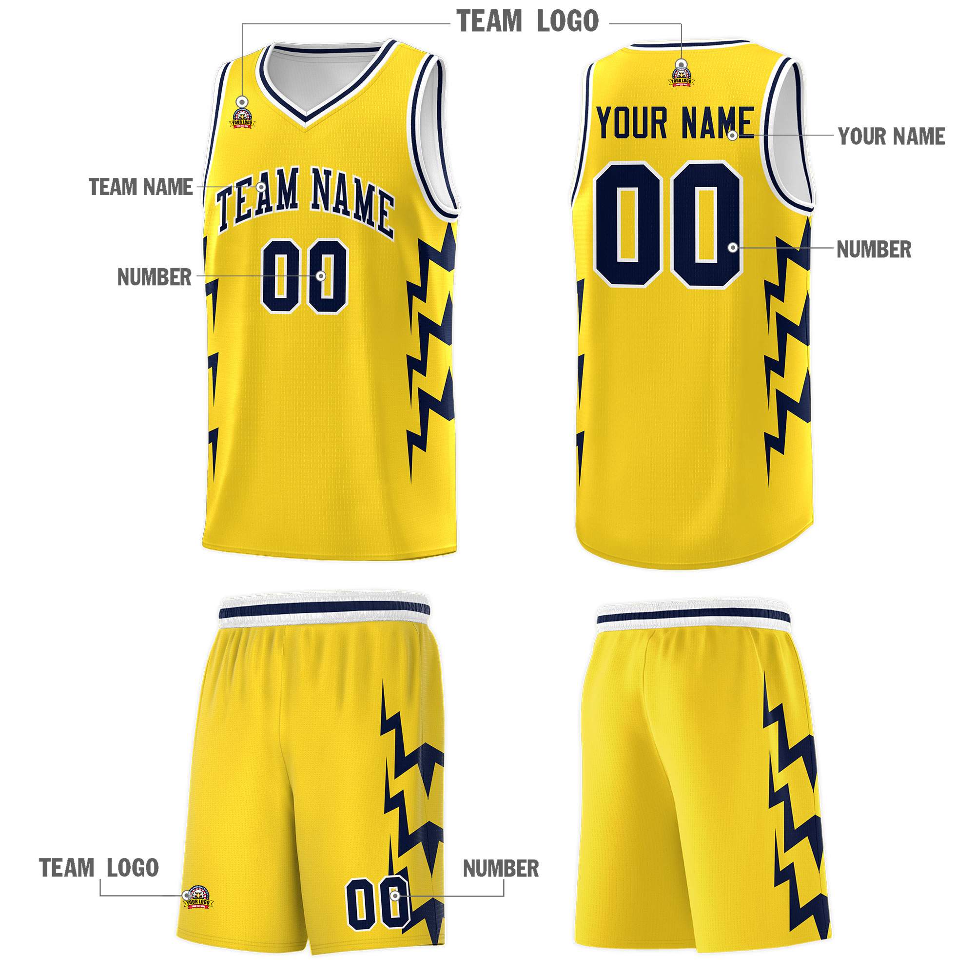 Custom Gold Side Lightning Pattern Sports Uniform Basketball Jersey|KXKSHOP