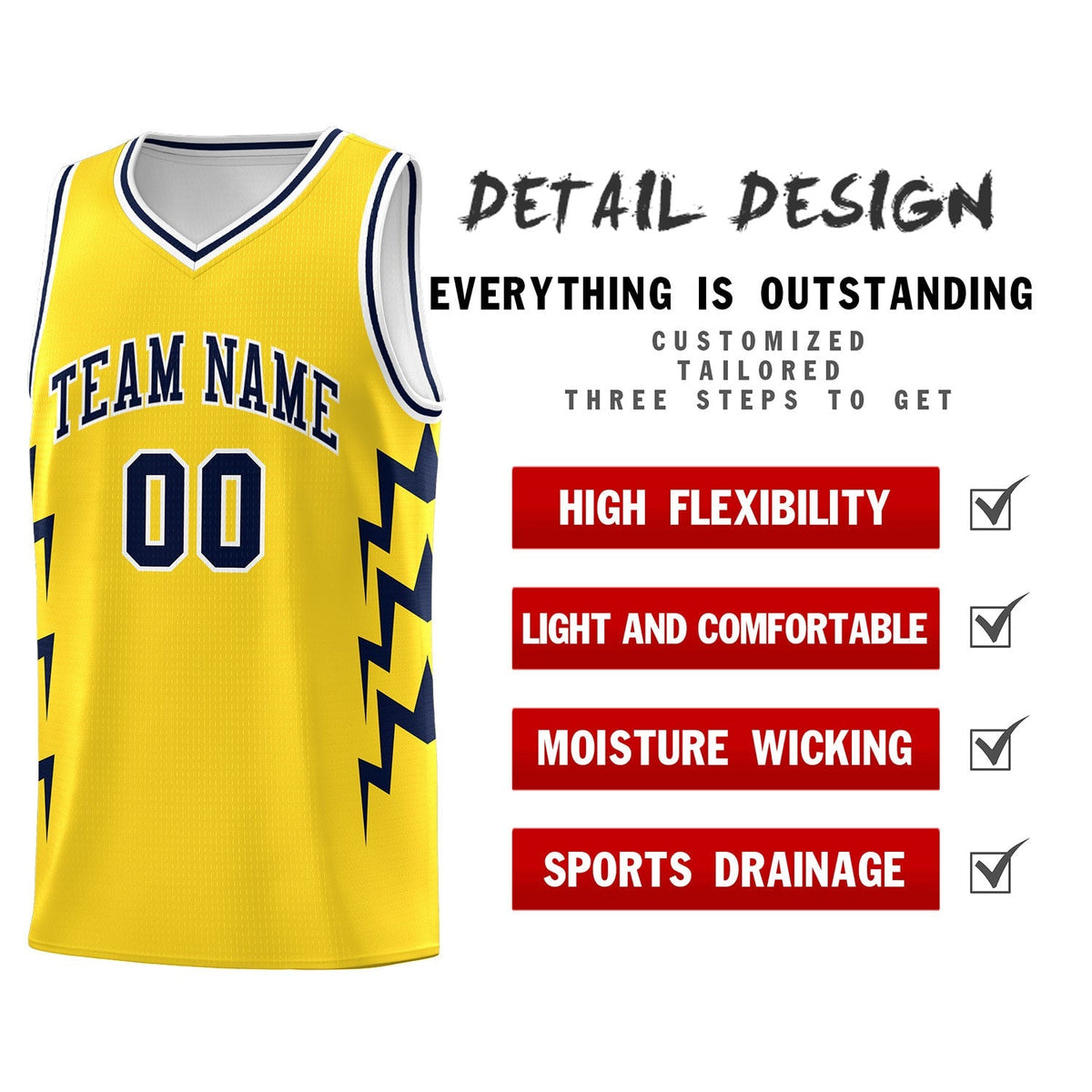 Custom Gold Side Lightning Pattern Sports Uniform Basketball Jersey|KXKSHOP