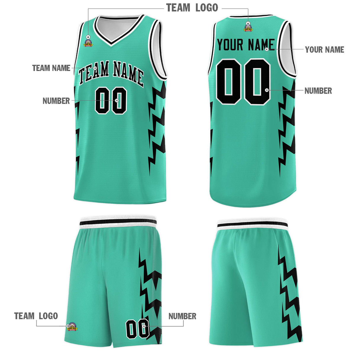 Custom Bright Green Side Lightning Pattern Sports Uniform Basketball Jersey|KXKSHOP