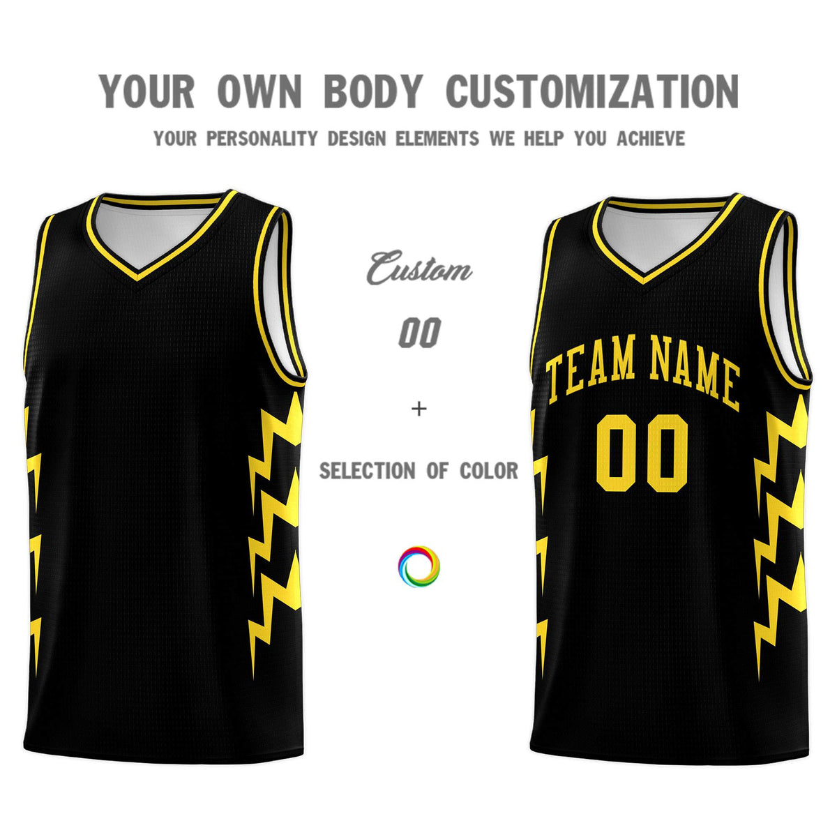 Custom Black Side Lightning Pattern Sports Uniform Basketball Jersey|KXKSHOP