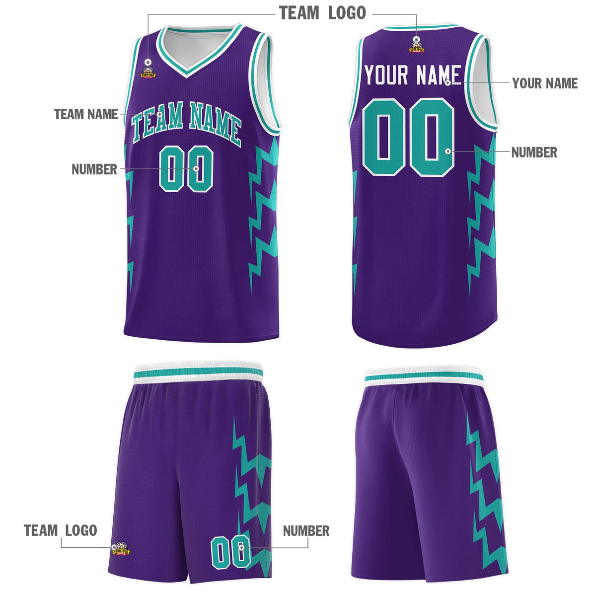 Custom Purple Side Lightning Pattern Sports Uniform Basketball Jersey|KXKSHOP