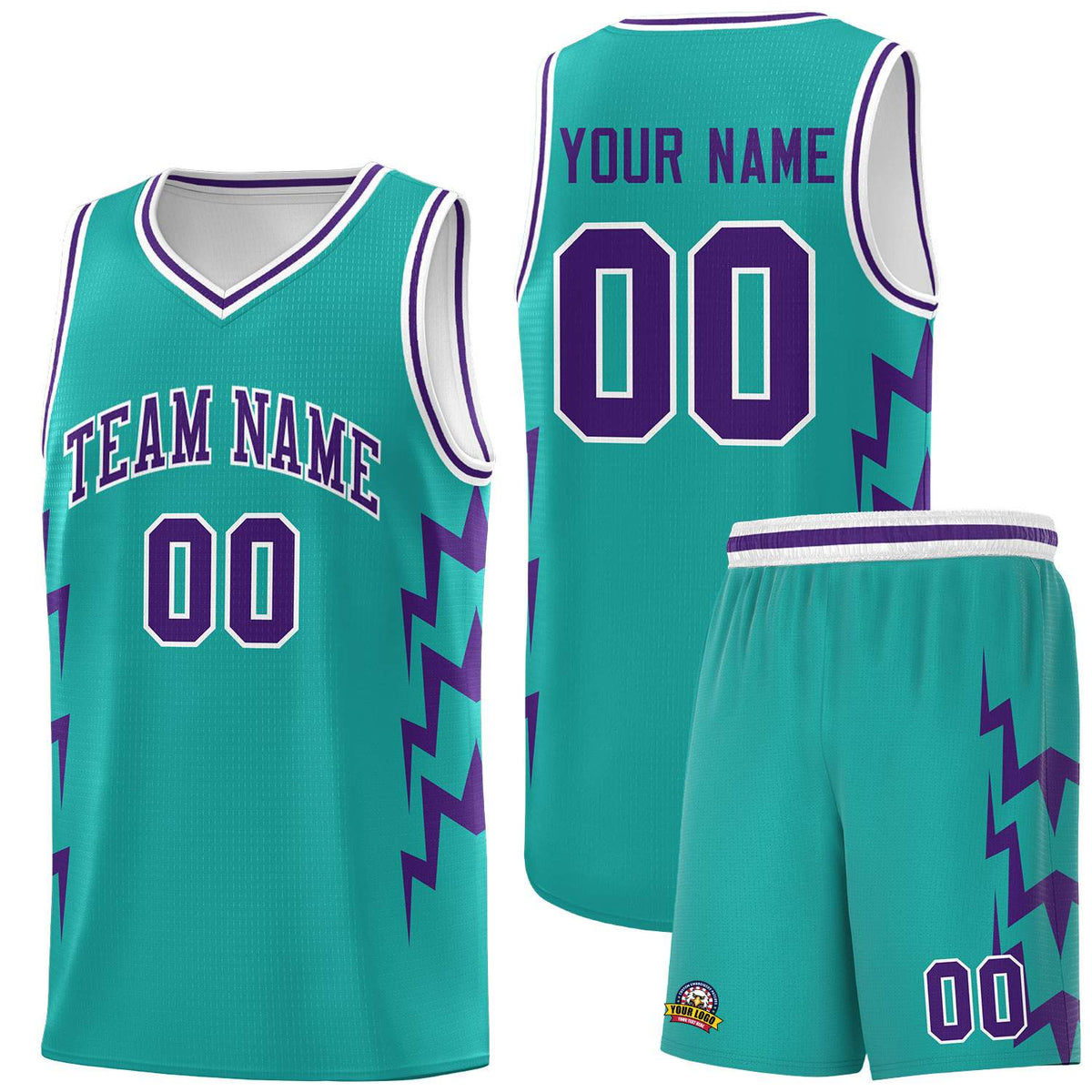 Custom Aqua Side Lightning Pattern Sports Uniform Basketball Jersey|KXKSHOP