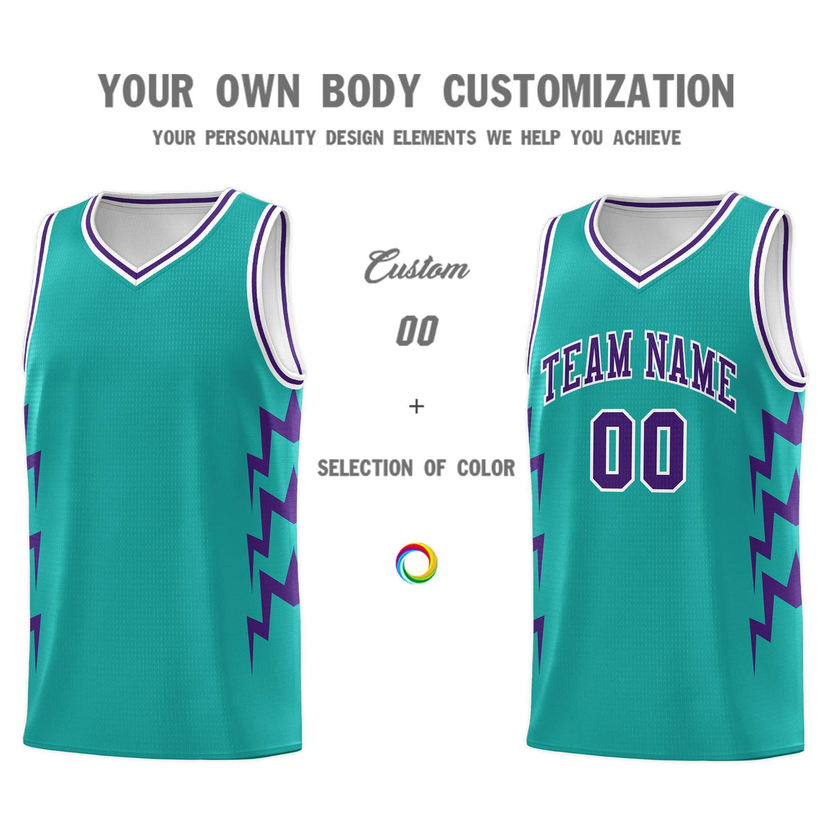 Custom Aqua Side Lightning Pattern Sports Uniform Basketball Jersey|KXKSHOP