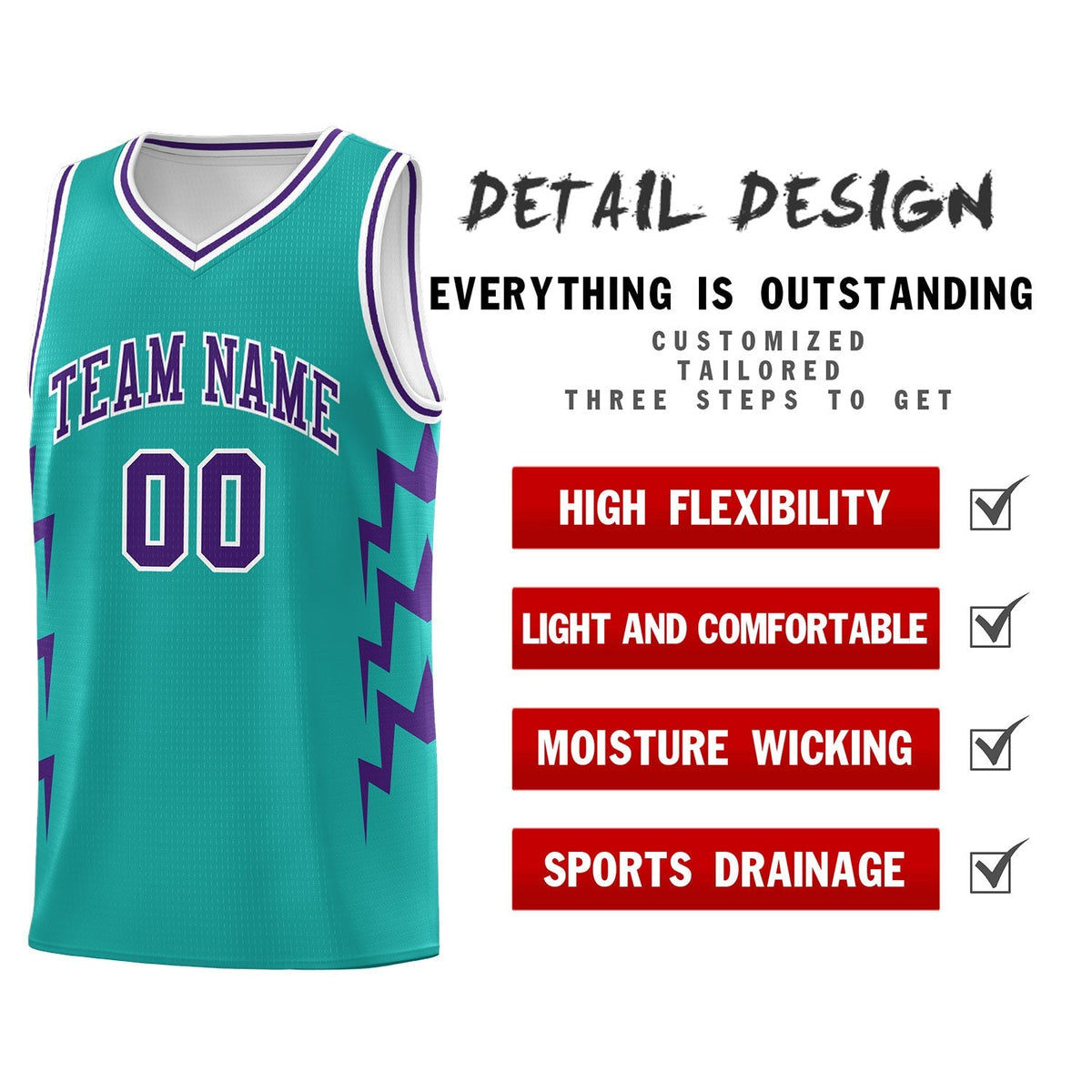 Custom Aqua Side Lightning Pattern Sports Uniform Basketball Jersey|KXKSHOP
