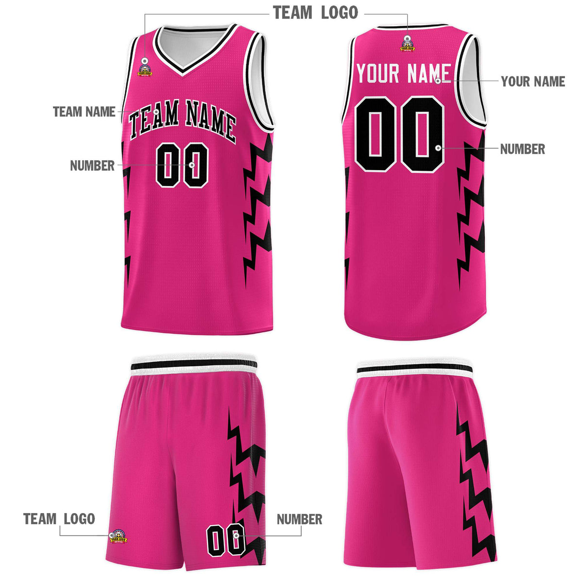 Custom Pink Side Lightning Pattern Sports Uniform Basketball Jersey|KXKSHOP