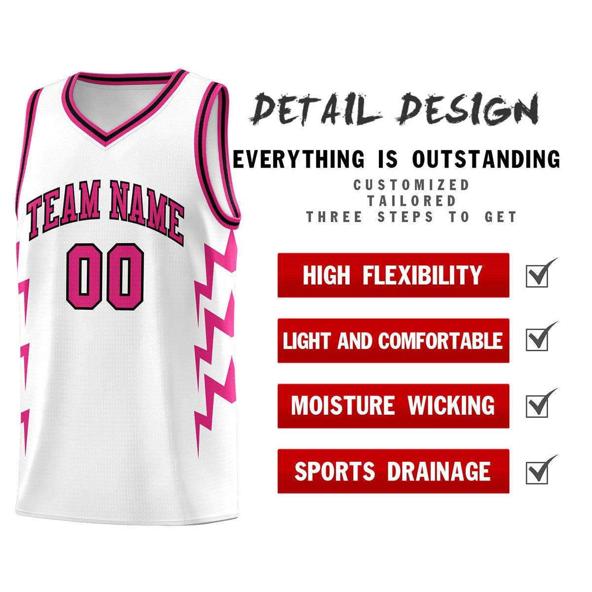 Custom White Side Lightning Pattern Sports Uniform Basketball Jersey|KXKSHOP