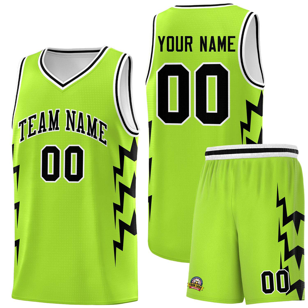 Custom Neon Green Side Lightning Pattern Sports Uniform Basketball Jersey|KXKSHOP