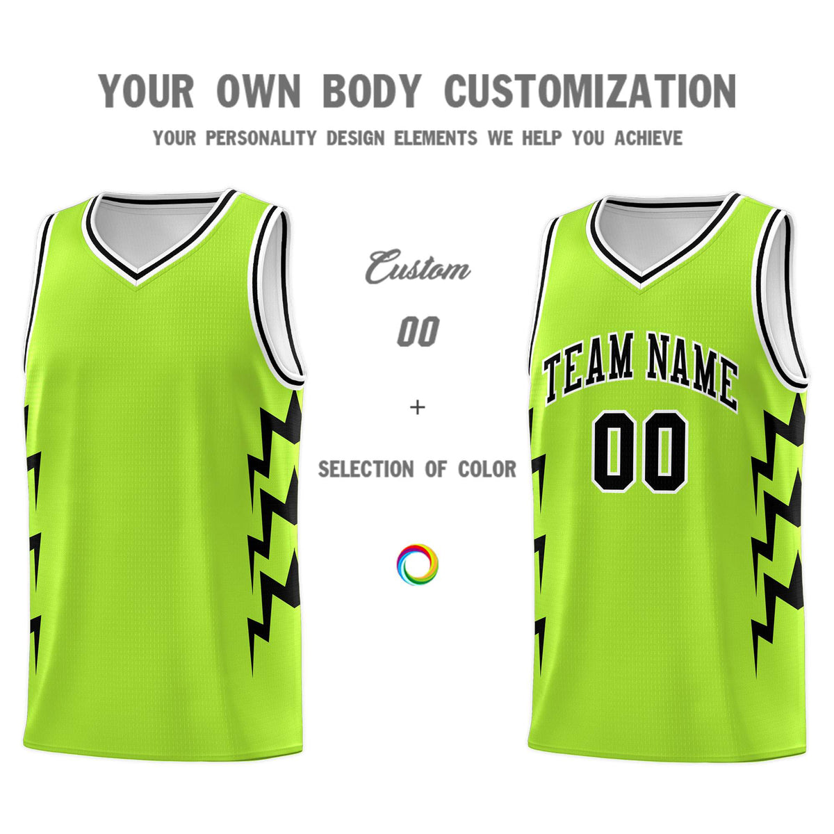 Custom Neon Green Side Lightning Pattern Sports Uniform Basketball Jersey|KXKSHOP
