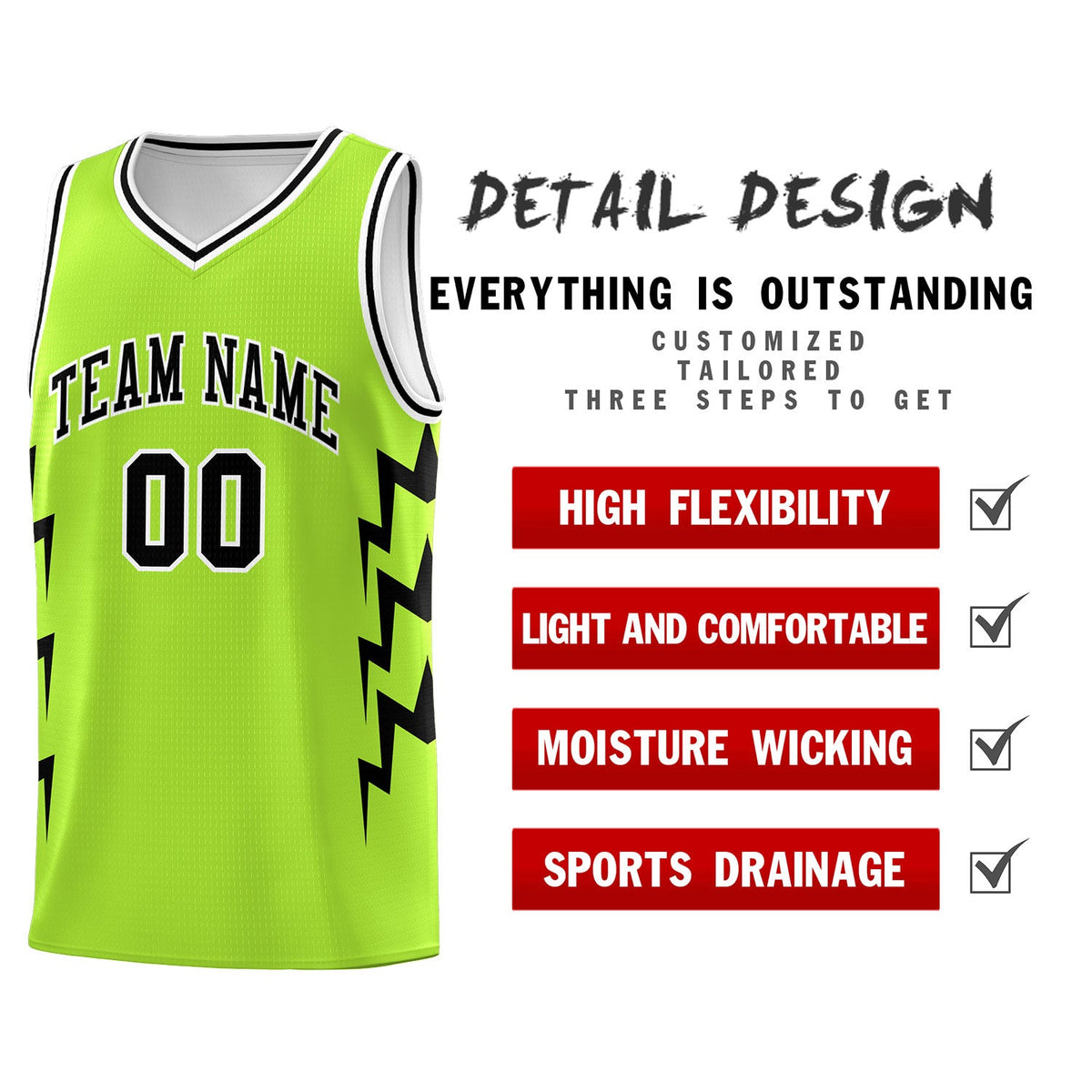 Custom Neon Green Side Lightning Pattern Sports Uniform Basketball Jersey|KXKSHOP