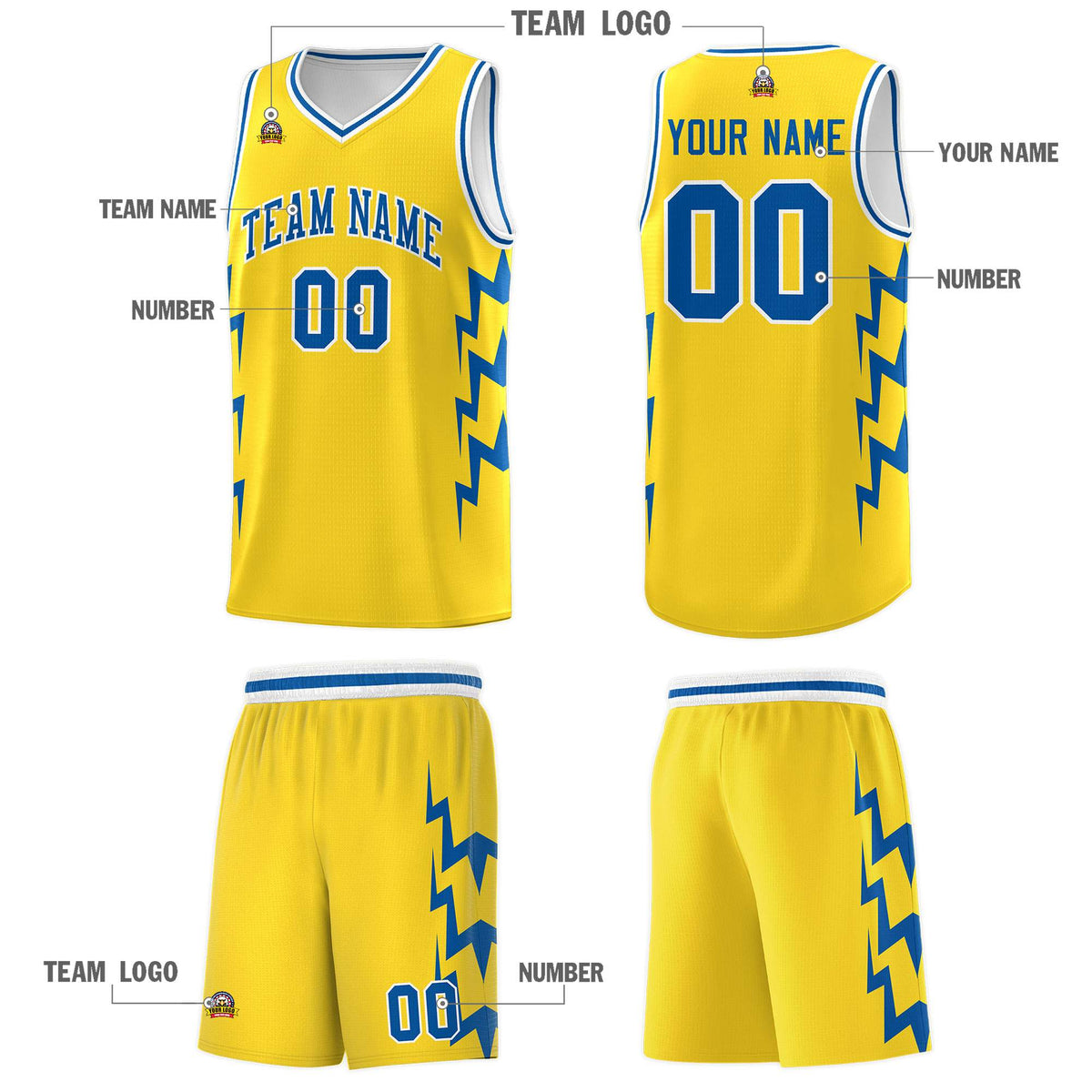 Custom Gold Side Lightning Pattern Sports Uniform Basketball Jersey|KXKSHOP