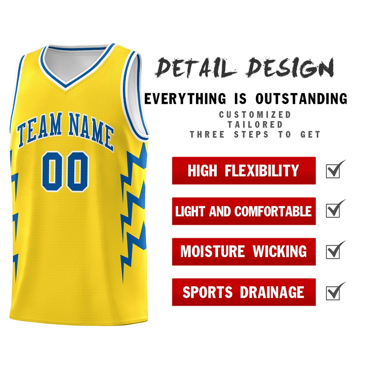 Custom Gold Side Lightning Pattern Sports Uniform Basketball Jersey|KXKSHOP