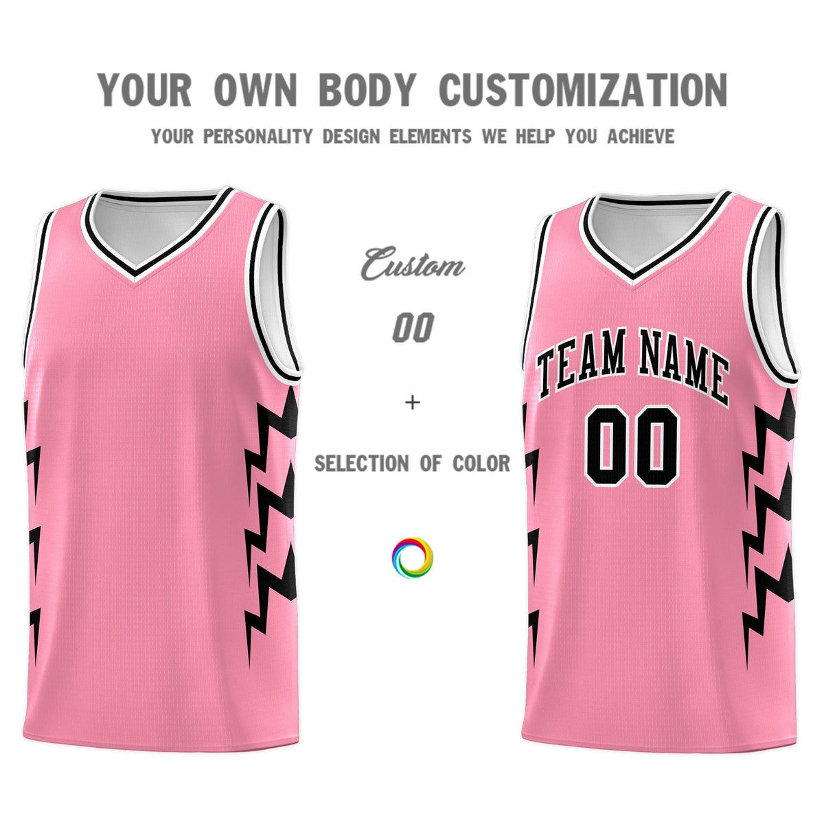 Custom Light Pink Side Lightning Pattern Sports Uniform Basketball Jersey|KXKSHOP
