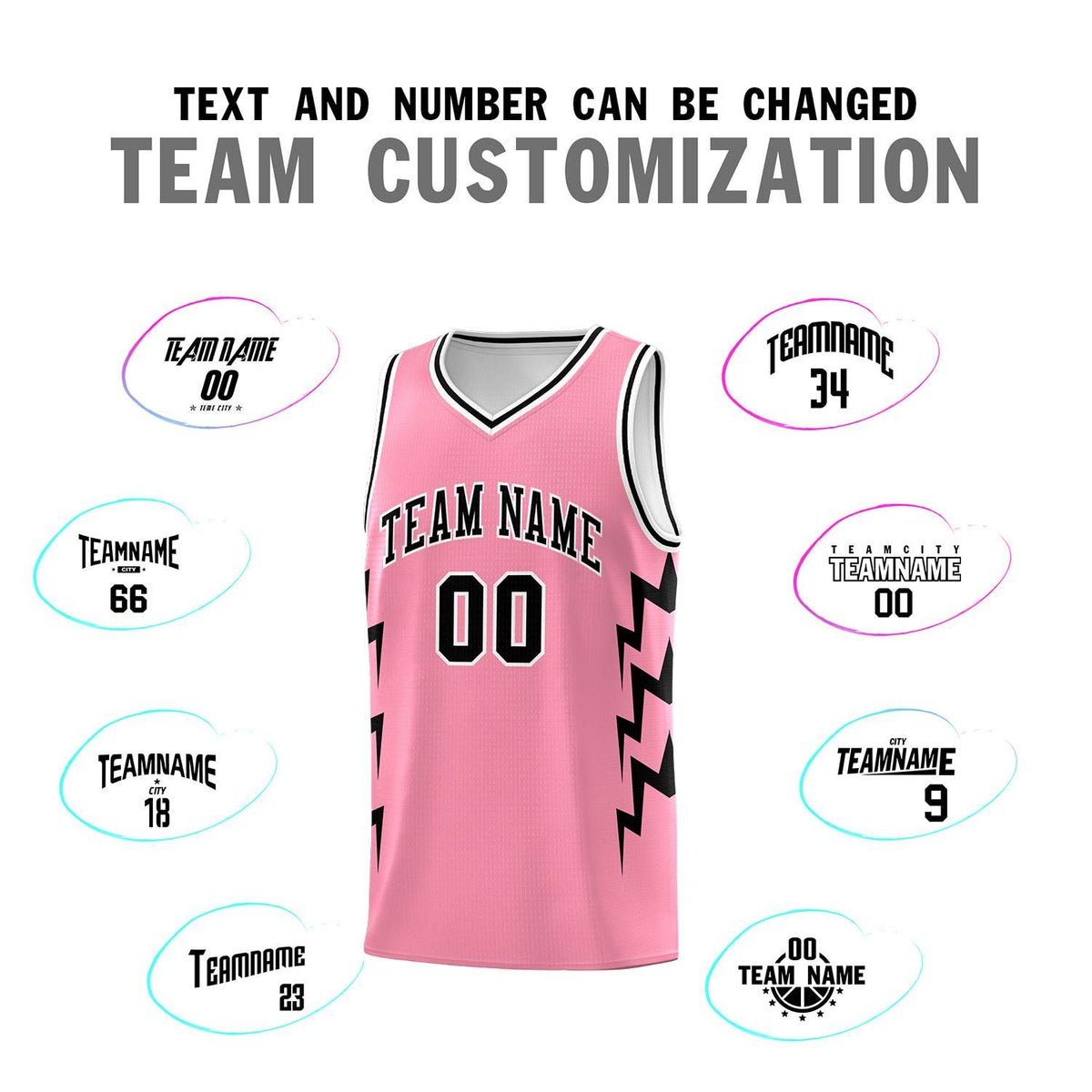 Custom Light Pink Side Lightning Pattern Sports Uniform Basketball Jersey|KXKSHOP