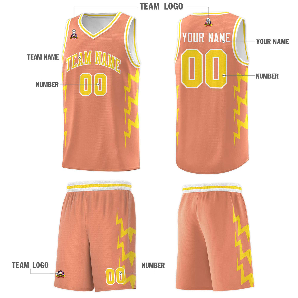 Custom Orange Side Lightning Pattern Sports Uniform Basketball Jersey|KXKSHOP