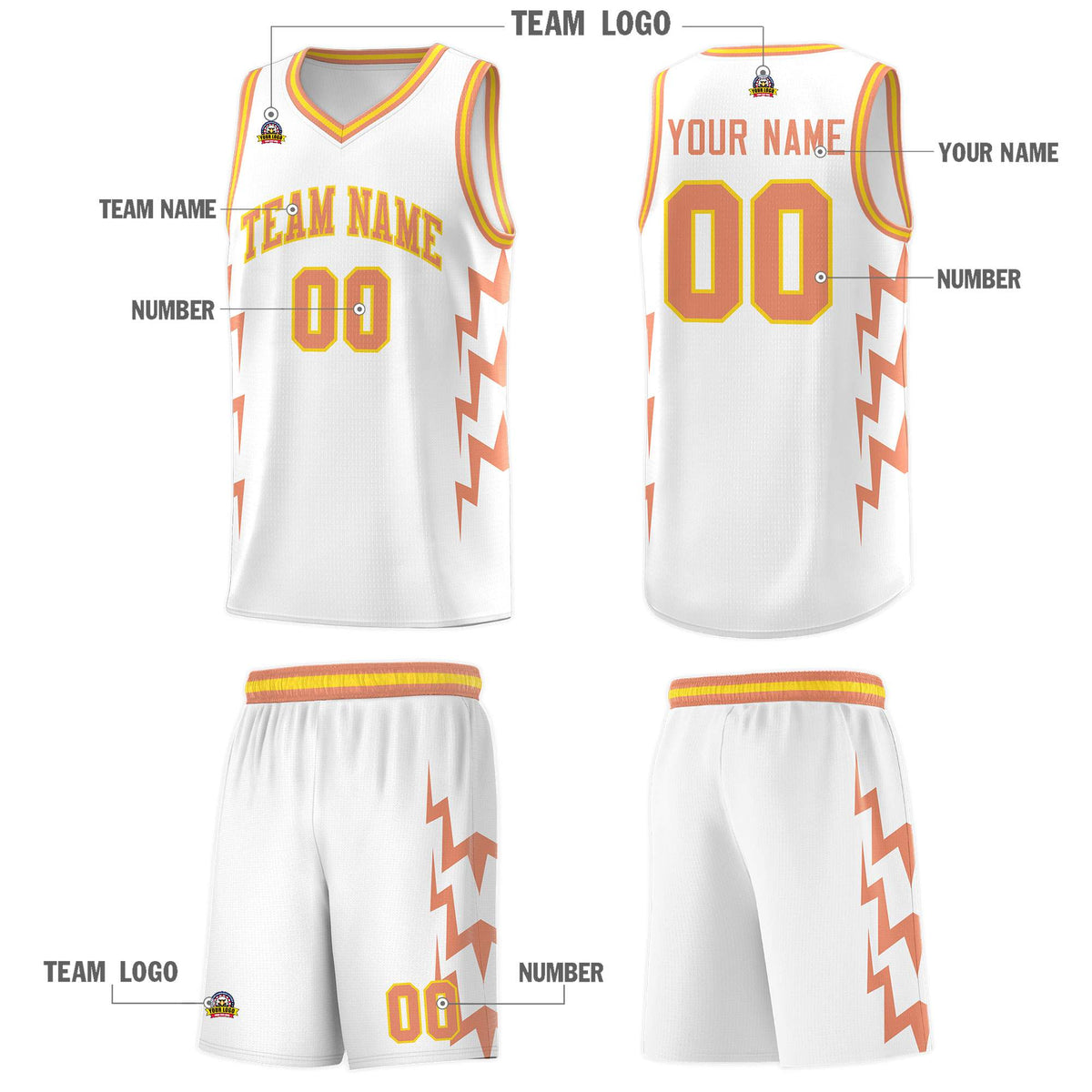 Custom White Side Lightning Pattern Sports Uniform Basketball Jersey|KXKSHOP