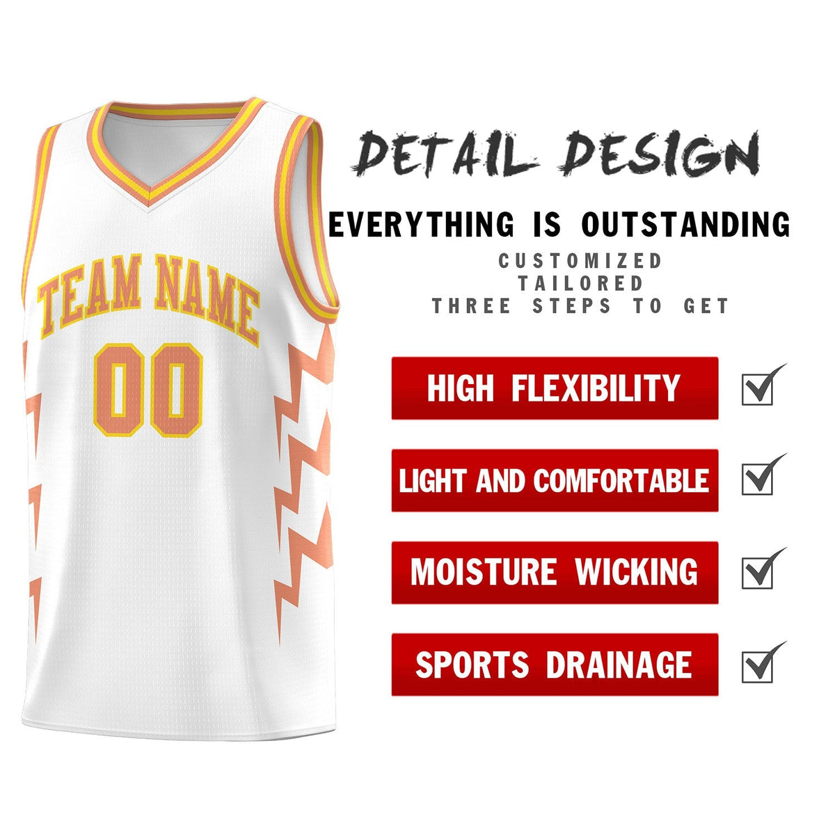 Custom White Side Lightning Pattern Sports Uniform Basketball Jersey|KXKSHOP