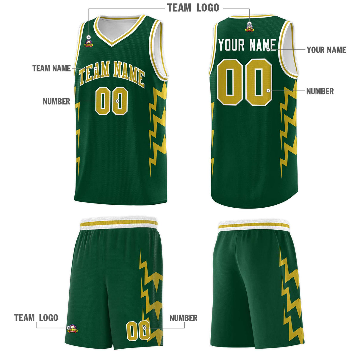 Custom Hunter Green Side Lightning Pattern Sports Uniform Basketball Jersey|KXKSHOP