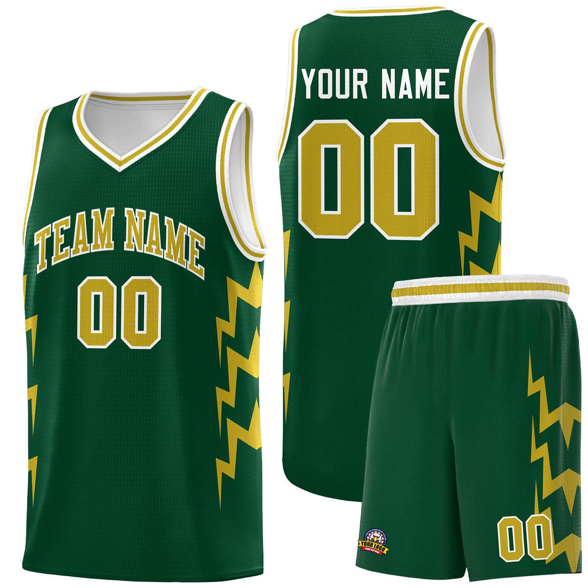 Custom Hunter Green Side Lightning Pattern Sports Uniform Basketball Jersey|KXKSHOP