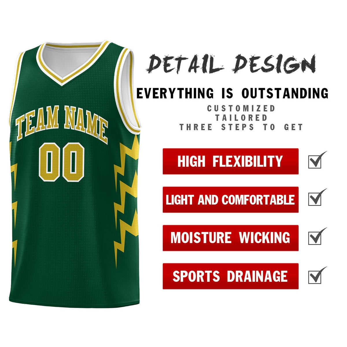 Custom Hunter Green Side Lightning Pattern Sports Uniform Basketball Jersey|KXKSHOP