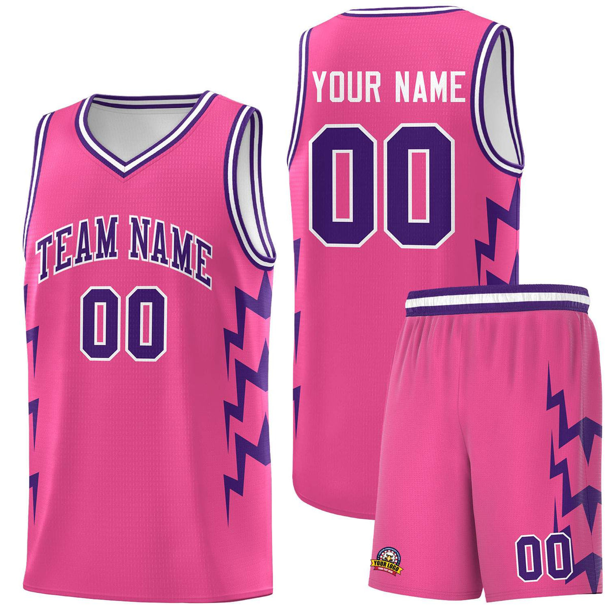 Custom Pink Side Lightning Pattern Sports Uniform Basketball Jersey|KXKSHOP