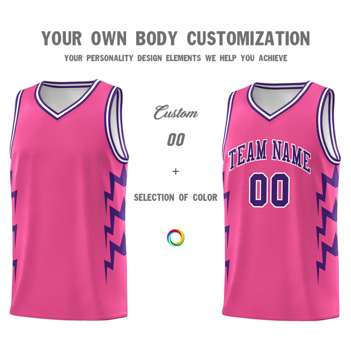 Custom Pink Side Lightning Pattern Sports Uniform Basketball Jersey|KXKSHOP
