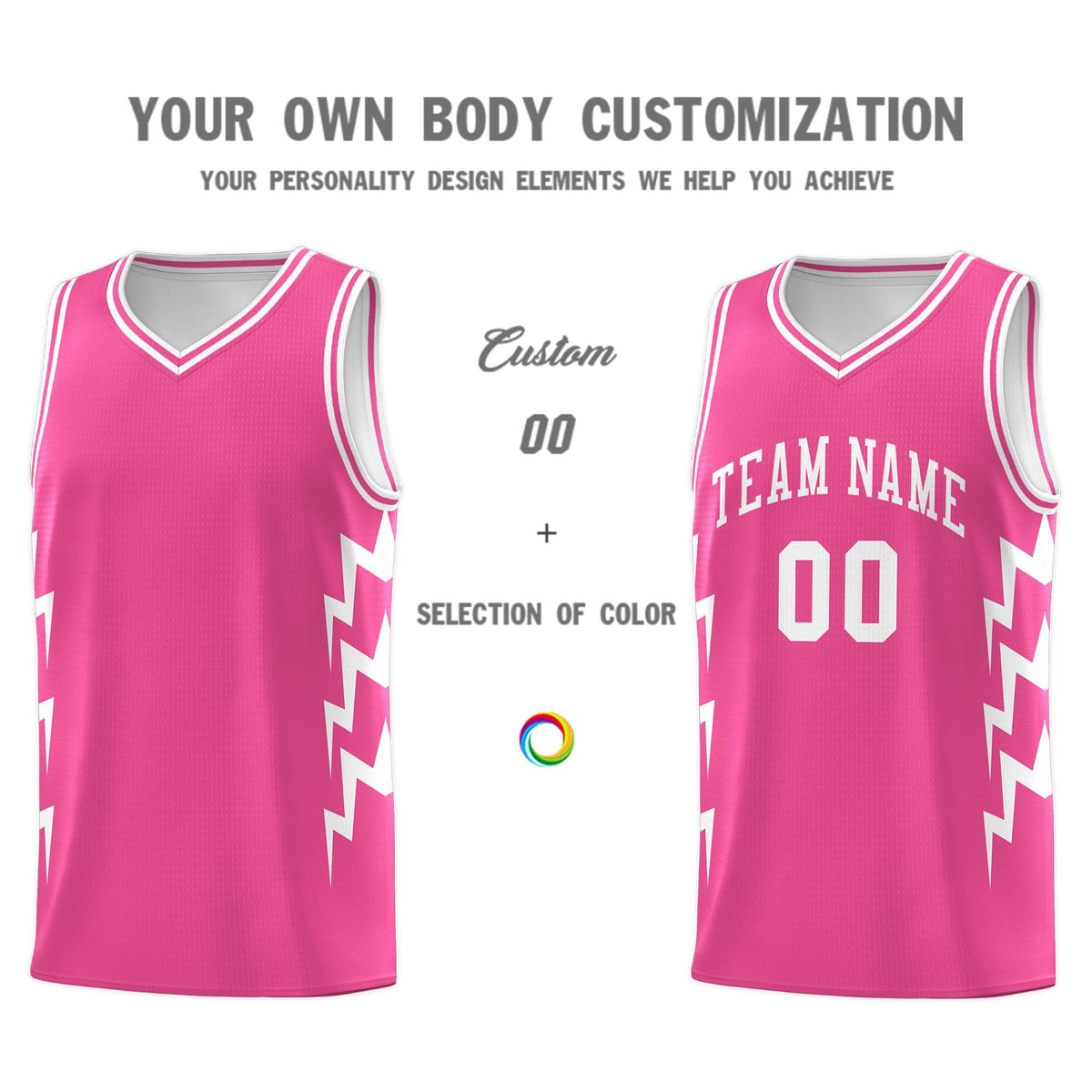 Custom Pink Side Lightning Pattern Sports Uniform Basketball Jersey|KXKSHOP
