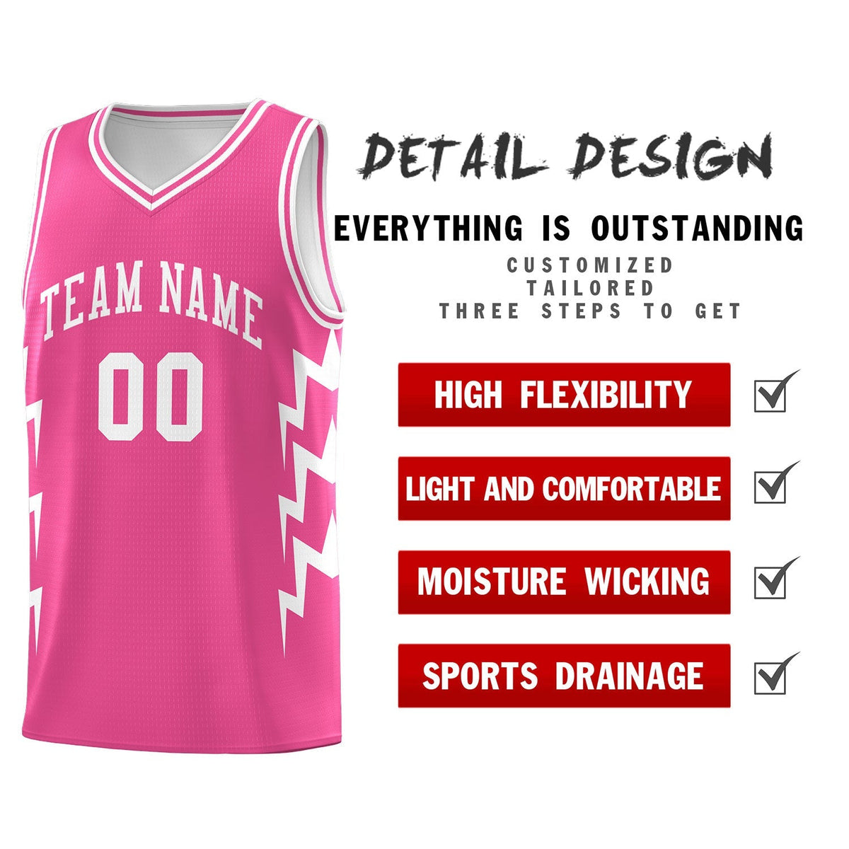 Custom Pink Side Lightning Pattern Sports Uniform Basketball Jersey|KXKSHOP